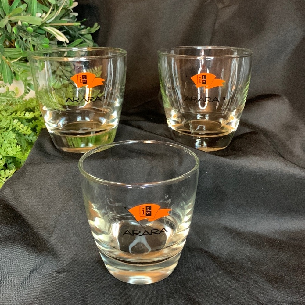 Set of 3 Hard to find ARARA II nautical yacht rocks /lo ball / high ball glasses